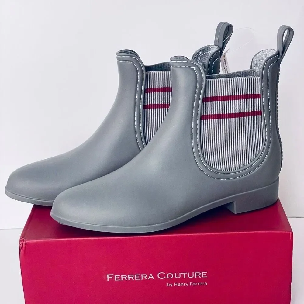NWT Ferrera Couture 10 by Henry Ferrera Clarity Grey Rain Booties Boots elastic